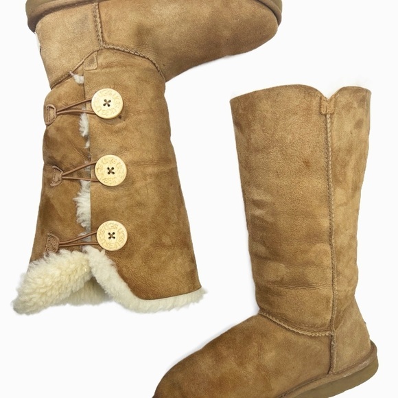 Ugg Eva Brown Suede and Shearling Button Up Boots Womens size 8 - Picture 7 of 15
